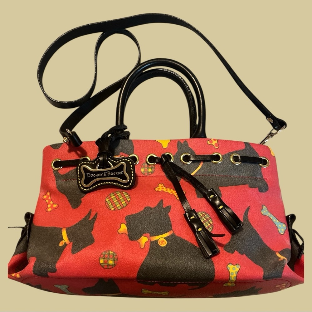 Dooney & Bourke Red and Black Satchel with Animal Silhouettes